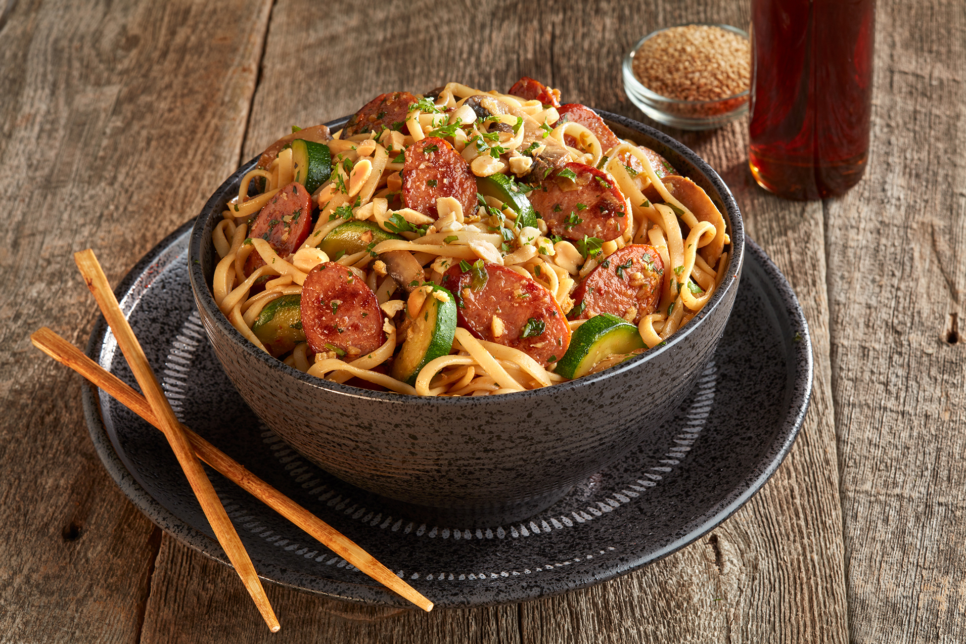 Spicy Sausage with Thai Noodles